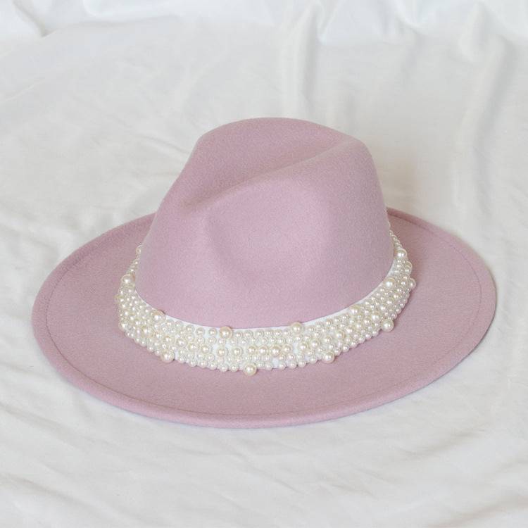 Handmade Pearl Top Hat Big Brim Fur Felt Hat - Xmaker