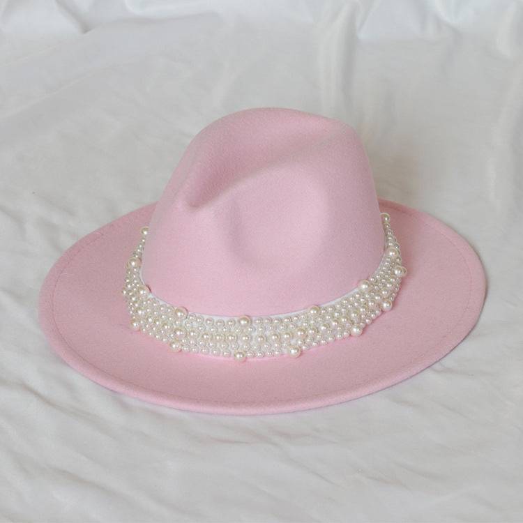 Handmade Pearl Top Hat Big Brim Fur Felt Hat - Xmaker