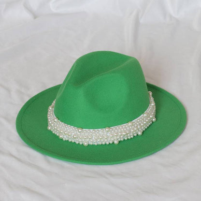 Handmade Pearl Top Hat Big Brim Fur Felt Hat - Xmaker