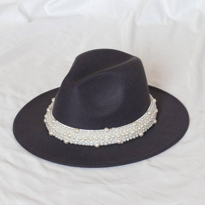 Handmade Pearl Top Hat Big Brim Fur Felt Hat - Xmaker