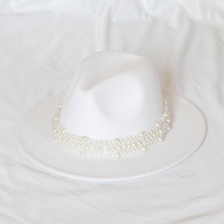 Handmade Pearl Top Hat Big Brim Fur Felt Hat - Xmaker