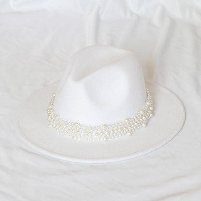 Handmade Pearl Top Hat Big Brim Fur Felt Hat - Xmaker