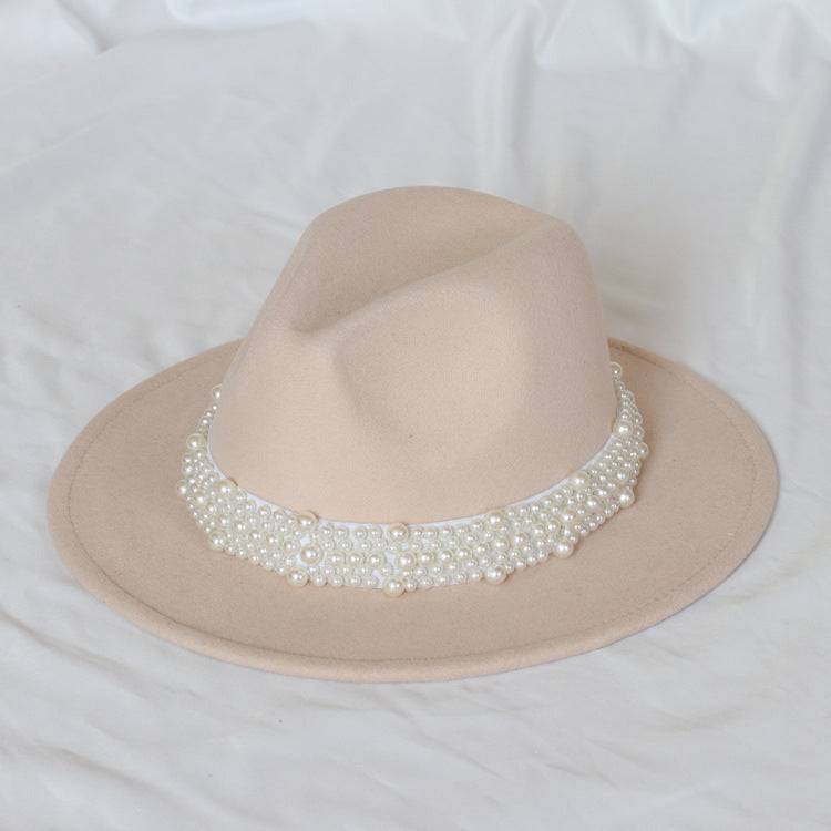 Handmade Pearl Top Hat Big Brim Fur Felt Hat - Xmaker