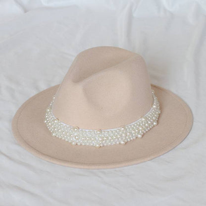 Handmade Pearl Top Hat Big Brim Fur Felt Hat - Xmaker