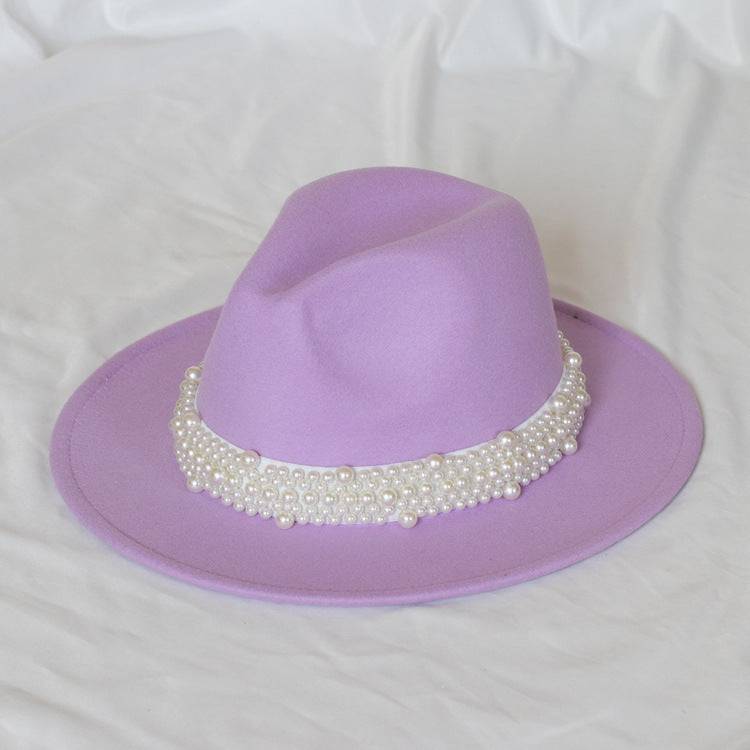 Handmade Pearl Top Hat Big Brim Fur Felt Hat - Xmaker