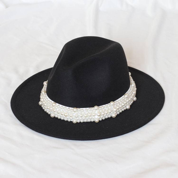 Handmade Pearl Top Hat Big Brim Fur Felt Hat - Xmaker