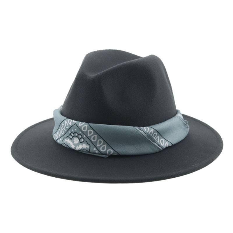 Paisley Ribbon Wide Brim Woolen Top Hat Felt Cowboy Hat - Xmaker