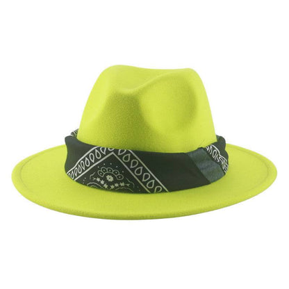 Paisley Ribbon Wide Brim Woolen Top Hat Felt Cowboy Hat - Xmaker