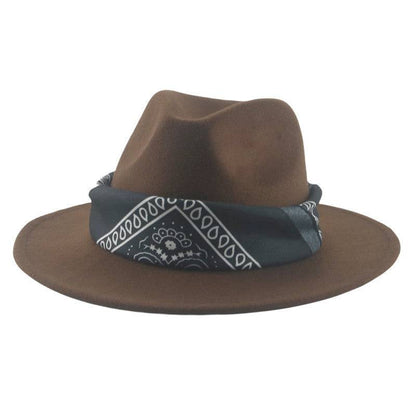 Paisley Ribbon Wide Brim Woolen Top Hat Felt Cowboy Hat - Xmaker