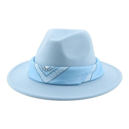 Paisley Ribbon Wide Brim Woolen Top Hat Felt Cowboy Hat - Xmaker