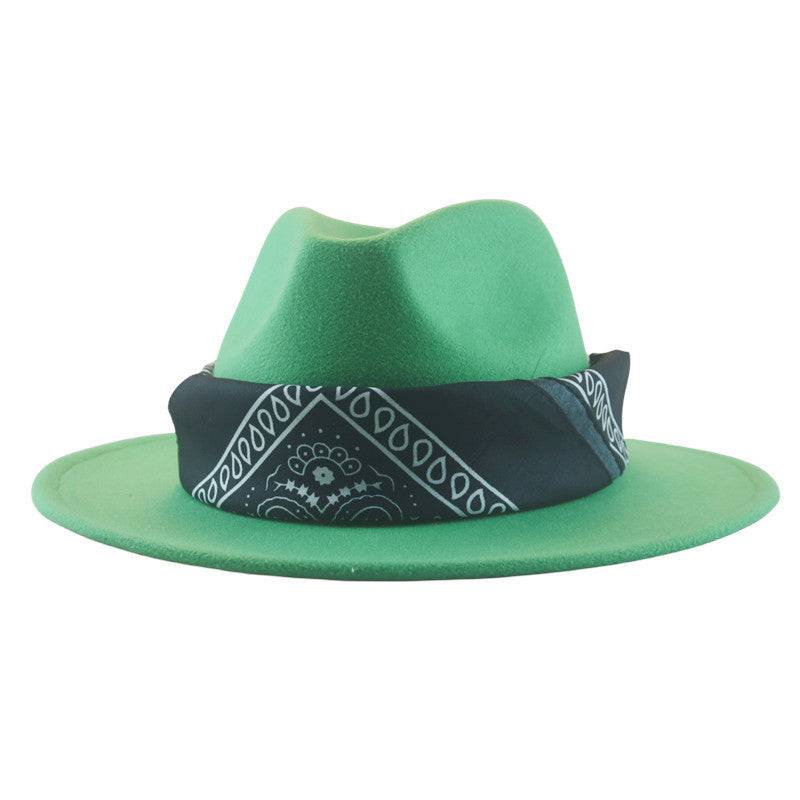 Paisley Ribbon Wide Brim Woolen Top Hat Felt Cowboy Hat - Xmaker