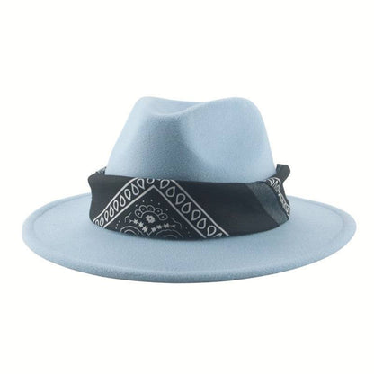 Paisley Ribbon Wide Brim Woolen Top Hat Felt Cowboy Hat - Xmaker