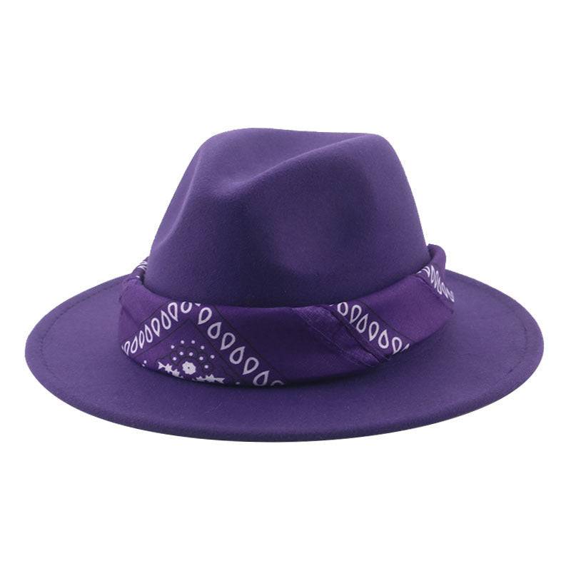 Paisley Ribbon Wide Brim Woolen Top Hat Felt Cowboy Hat - Xmaker