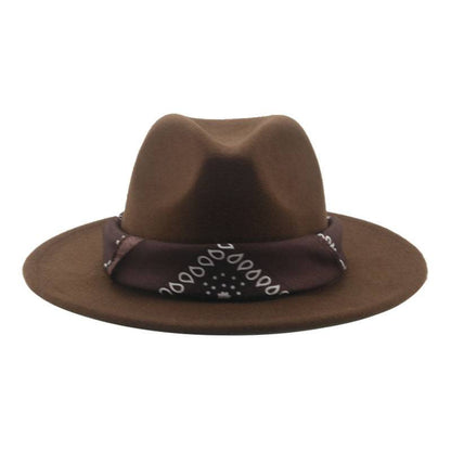 Paisley Ribbon Wide Brim Woolen Top Hat Felt Cowboy Hat - Xmaker