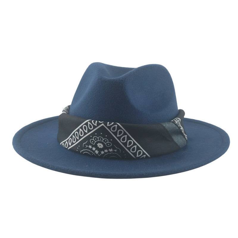 Paisley Ribbon Wide Brim Woolen Top Hat Felt Cowboy Hat - Xmaker