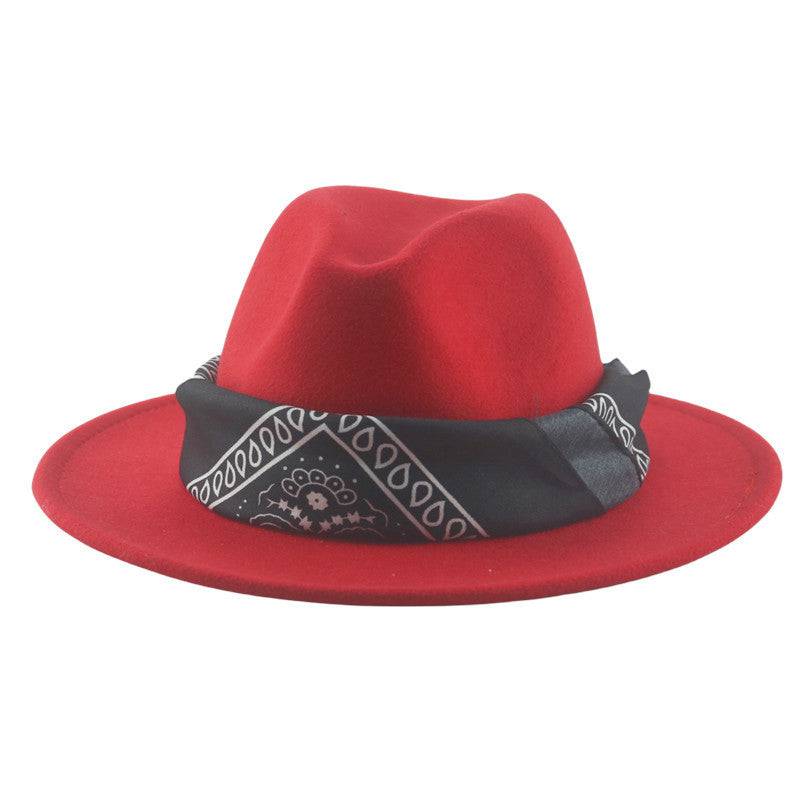 Paisley Ribbon Wide Brim Woolen Top Hat Felt Cowboy Hat - Xmaker