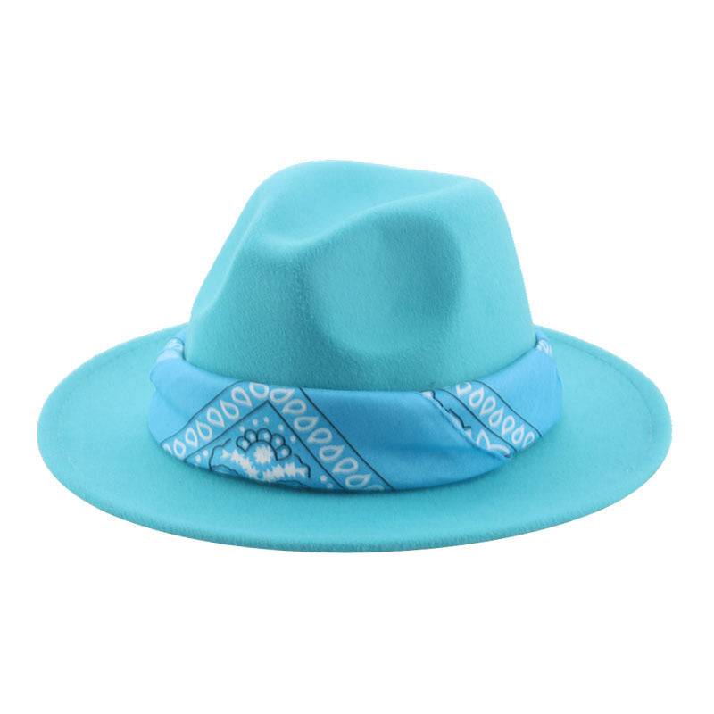 Paisley Ribbon Wide Brim Woolen Top Hat Felt Cowboy Hat - Xmaker