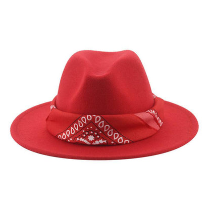 Paisley Ribbon Wide Brim Woolen Top Hat Felt Cowboy Hat - Xmaker