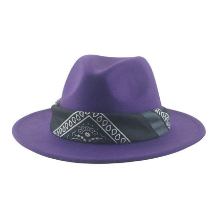 Paisley Ribbon Wide Brim Woolen Top Hat Felt Cowboy Hat - Xmaker