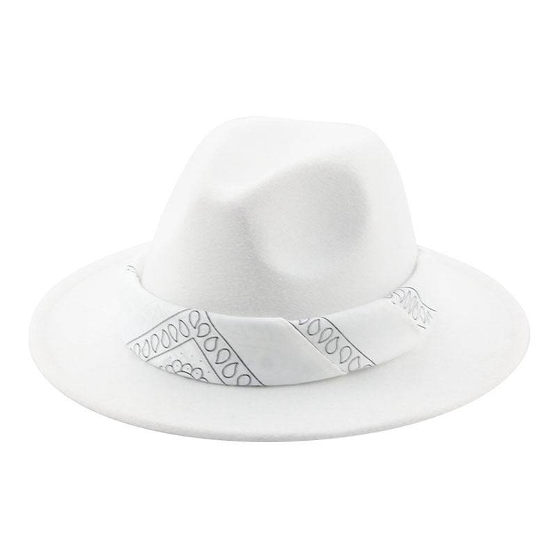 Paisley Ribbon Wide Brim Woolen Top Hat Felt Cowboy Hat - Xmaker