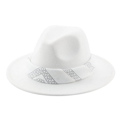 Paisley Ribbon Wide Brim Woolen Top Hat Felt Cowboy Hat - Xmaker