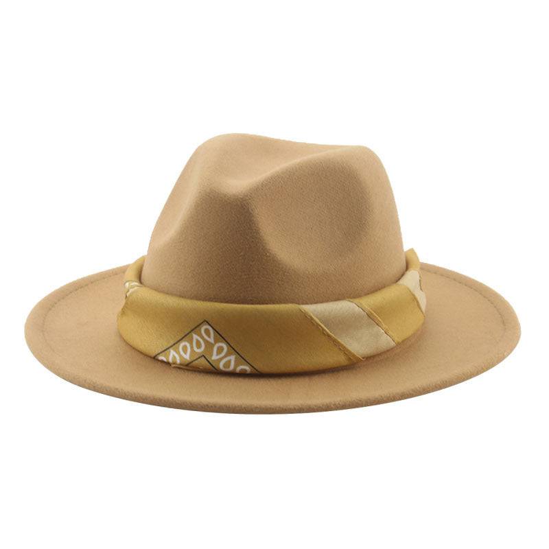 Paisley Ribbon Wide Brim Woolen Top Hat Felt Cowboy Hat - Xmaker