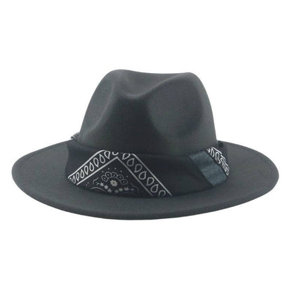 Paisley Ribbon Wide Brim Woolen Top Hat Felt Cowboy Hat - Xmaker