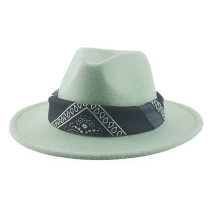 Paisley Ribbon Wide Brim Woolen Top Hat Felt Cowboy Hat - Xmaker