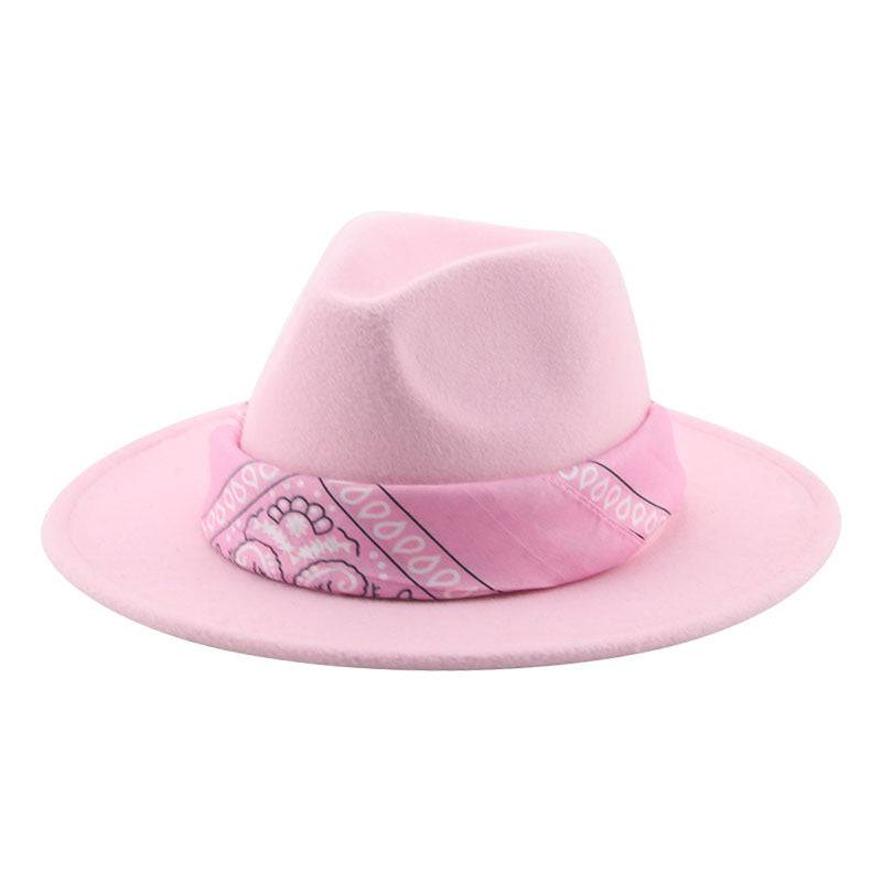 Paisley Ribbon Wide Brim Woolen Top Hat Felt Cowboy Hat - Xmaker