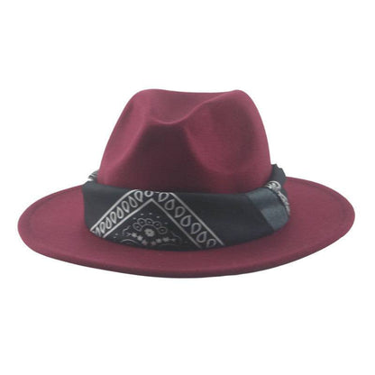 Paisley Ribbon Wide Brim Woolen Top Hat Felt Cowboy Hat - Xmaker