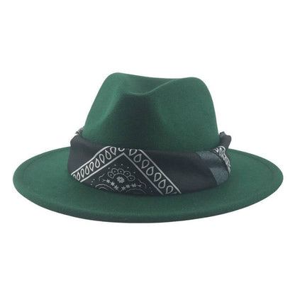 Paisley Ribbon Wide Brim Woolen Top Hat Felt Cowboy Hat - Xmaker