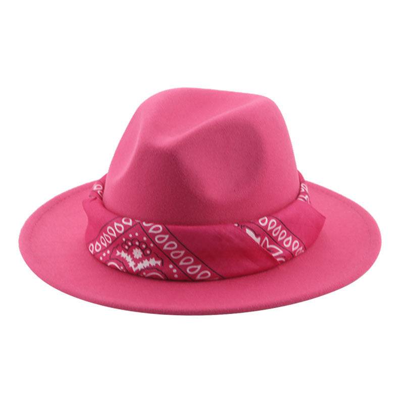 Paisley Ribbon Wide Brim Woolen Top Hat Felt Cowboy Hat - Xmaker