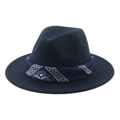 Paisley Ribbon Wide Brim Woolen Top Hat Felt Cowboy Hat - Xmaker