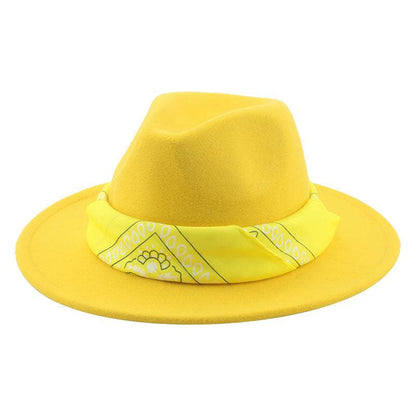 Paisley Ribbon Wide Brim Woolen Top Hat Felt Cowboy Hat - Xmaker