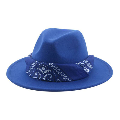 Paisley Ribbon Wide Brim Woolen Top Hat Felt Cowboy Hat - Xmaker