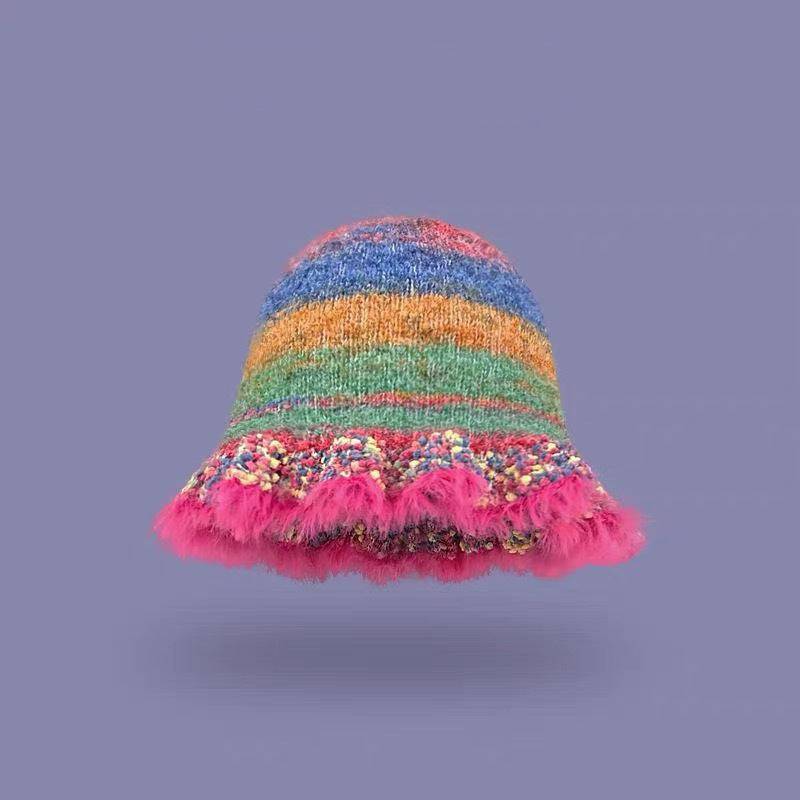 Rainbow Striped Oil Painting Knitted Woolen Cap - Xmaker