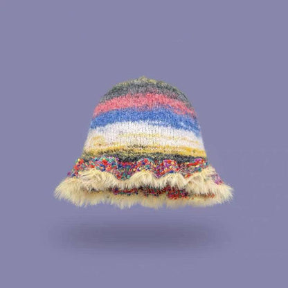 Rainbow Striped Oil Painting Knitted Woolen Cap - Xmaker