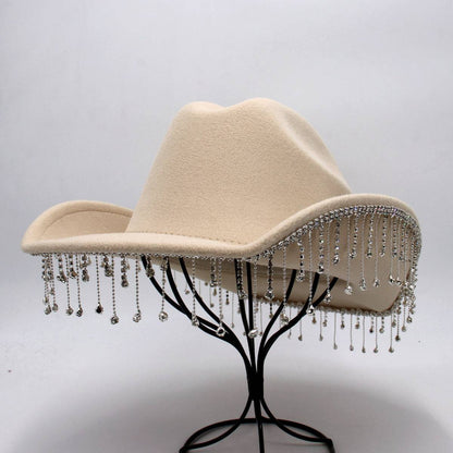 Warped Top Hat With Diamond Tassel Western Cowboy Hat - Xmaker