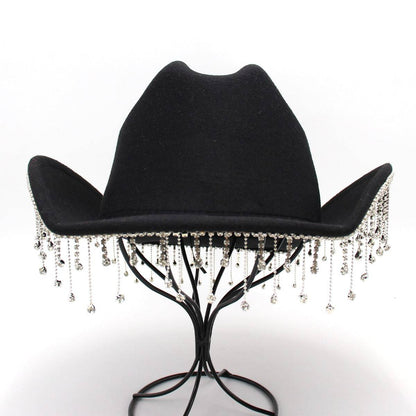 Warped Top Hat With Diamond Tassel Western Cowboy Hat - Xmaker