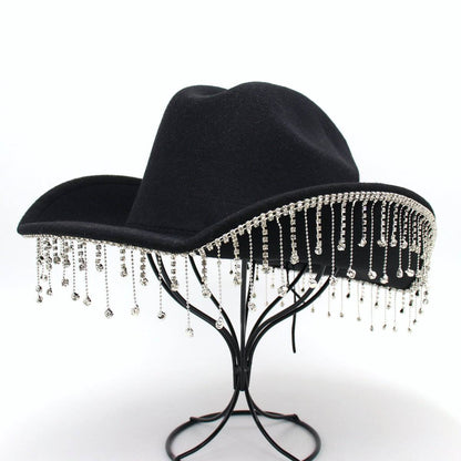 Warped Top Hat With Diamond Tassel Western Cowboy Hat - Xmaker