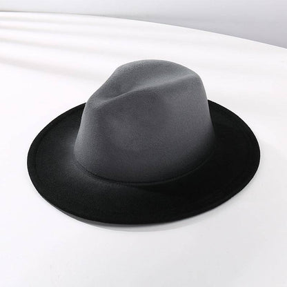 Gradient Color Fedora Hat Flat Brim Woolen Felt Hat - Xmaker