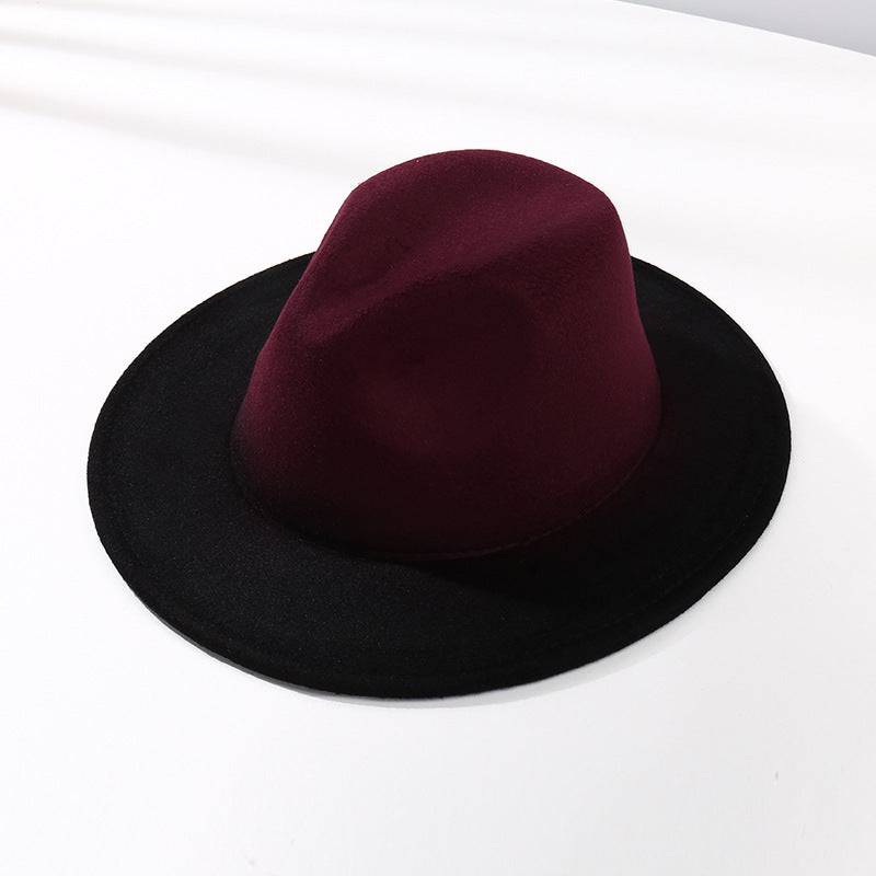 Gradient Color Fedora Hat Flat Brim Woolen Felt Hat - Xmaker