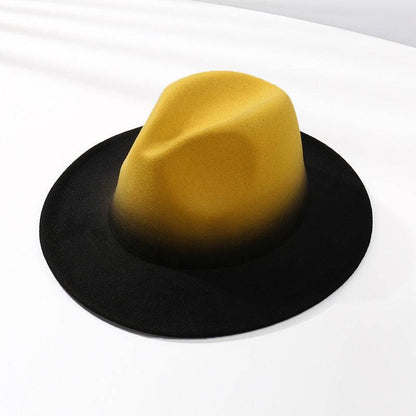 Gradient Color Fedora Hat Flat Brim Woolen Felt Hat - Xmaker