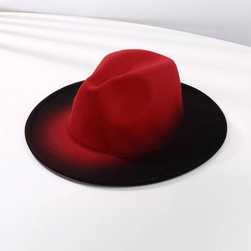 Gradient Color Fedora Hat Flat Brim Woolen Felt Hat - Xmaker