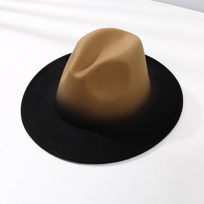 Gradient Color Fedora Hat Flat Brim Woolen Felt Hat - Xmaker