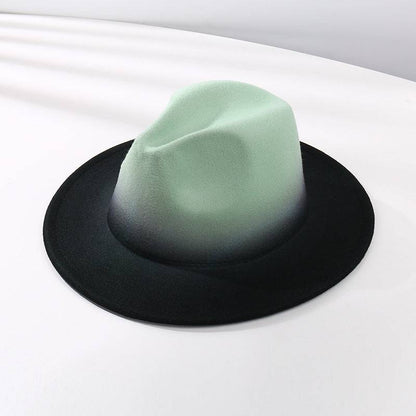 Gradient Color Fedora Hat Flat Brim Woolen Felt Hat - Xmaker