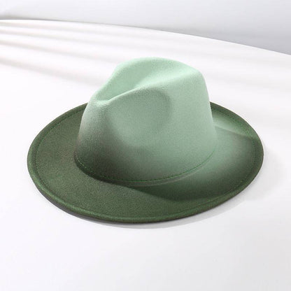 Gradient Color Fedora Hat Flat Brim Woolen Felt Hat - Xmaker