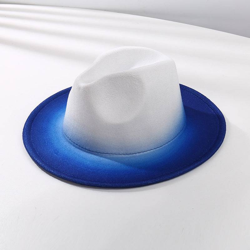 Gradient Color Fedora Hat Flat Brim Woolen Felt Hat - Xmaker