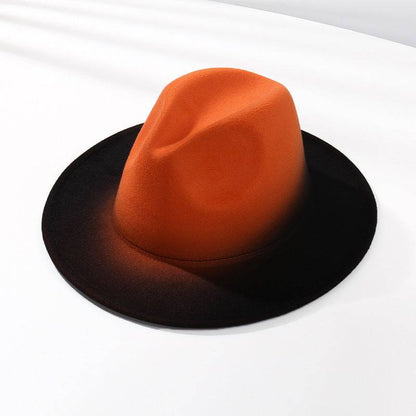 Gradient Color Fedora Hat Flat Brim Woolen Felt Hat - Xmaker