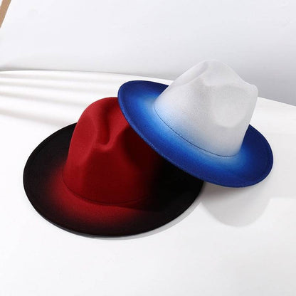 Gradient Color Fedora Hat Flat Brim Woolen Felt Hat - Xmaker